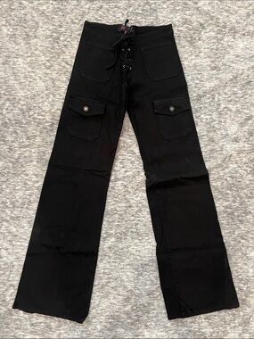 Black Women's Cargo Flare Jeans - Lace-Up Waist. Joomi Joolz Los Angeles